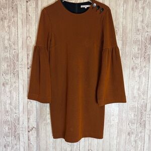 Tibi Rust Striped Wide-Sleeve Ribbed Shift Dress Small